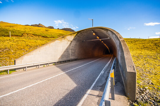 The entrance to the road tunnel of Almannaskard in Iceland