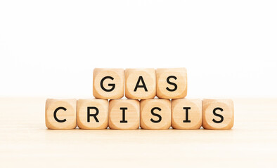 Gas crisis message on wooden block shape. Copy space