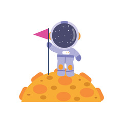 illustration vector graphic astronaut kid playing skate board. Cute happy cartoon children character in spacesuit with special helmet.