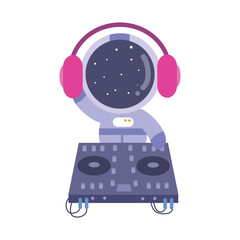 illustration vector graphic astronaut kid the galaxy explorer becoming disc jockey. Cute happy cartoon children character in spacesuit with special helmet.