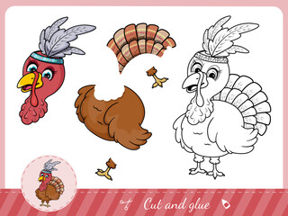 Cut and glue a cartoon turkey