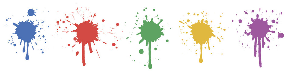 Color splashes with drips and drops, set.  Vector illustration