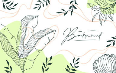 Hand drawn linear floral frame on green background