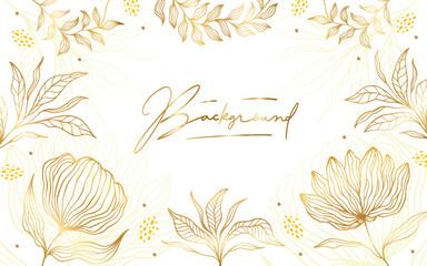 Hand drawn golden lines on elegant floral frame background