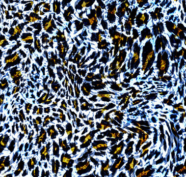 Abstract animal skin leopard seamless pattern design. Jaguar, leopard, cheetah, panther fur. Black, blue and white seamless camouflage background. Endless ornament for wrapping paper, fashion