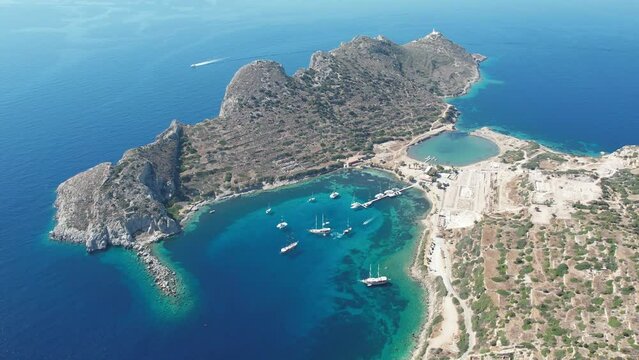 Aerial view of the ancient city of Knidos, located in present Mugla, Turkey