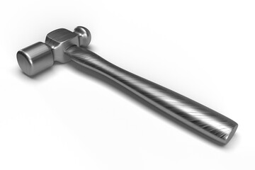 Isolated Metallic Hammer on White Background, 3D Illustration Render.
