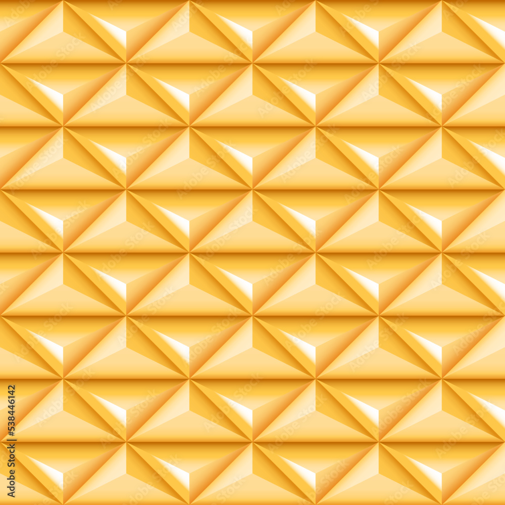 Wall mural seamless gold 3d triangles background. abstract vector geometric texture pattern.