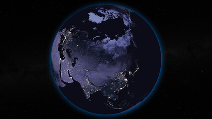 Earth globe by night focused on Asia
