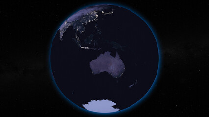 Earth globe by night focused on Australia