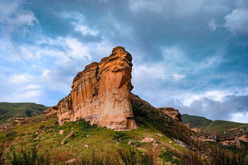 The Brandwag Buttress (Sentinel) lit up at sunset in Golden Gate Highlands National Park. This is a...