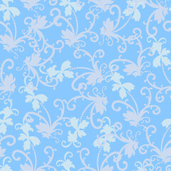 Abstract flowers, flat seamless pattern on blue background for fashion textiles, graphics, backgrounds and crafts