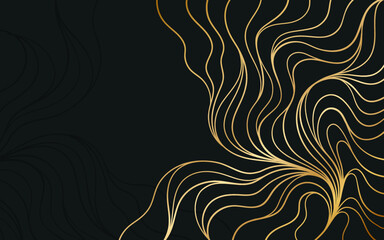 Golden abstract lineart on luxury black backgroundGolden abstract lineart on luxury black background