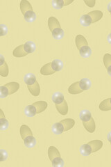 white balls with different unreal shadows on yellow background. Unreal minimal concept.