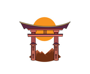 Japanese gateway Torii isolated on white background.