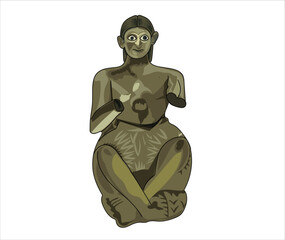 Seated statuette of Urnanshe, from the Ishtar temple at Mari. vector illustration 