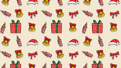 This pattern includes three to four different Christmas elements. design in a flat style. This pattern can be used for wrapping paper, gift box paper, and background