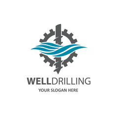 emblem of water well drilling isolated on white background