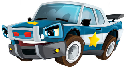 Cartoon smiling police on white background car isolated illustration for children
