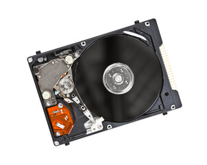 Inside a laptop hard drive isolated.