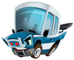Cartoon smiling police on white background car isolated illustration for children
