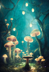 Fototapeta na wymiar magic mushroom in the forest