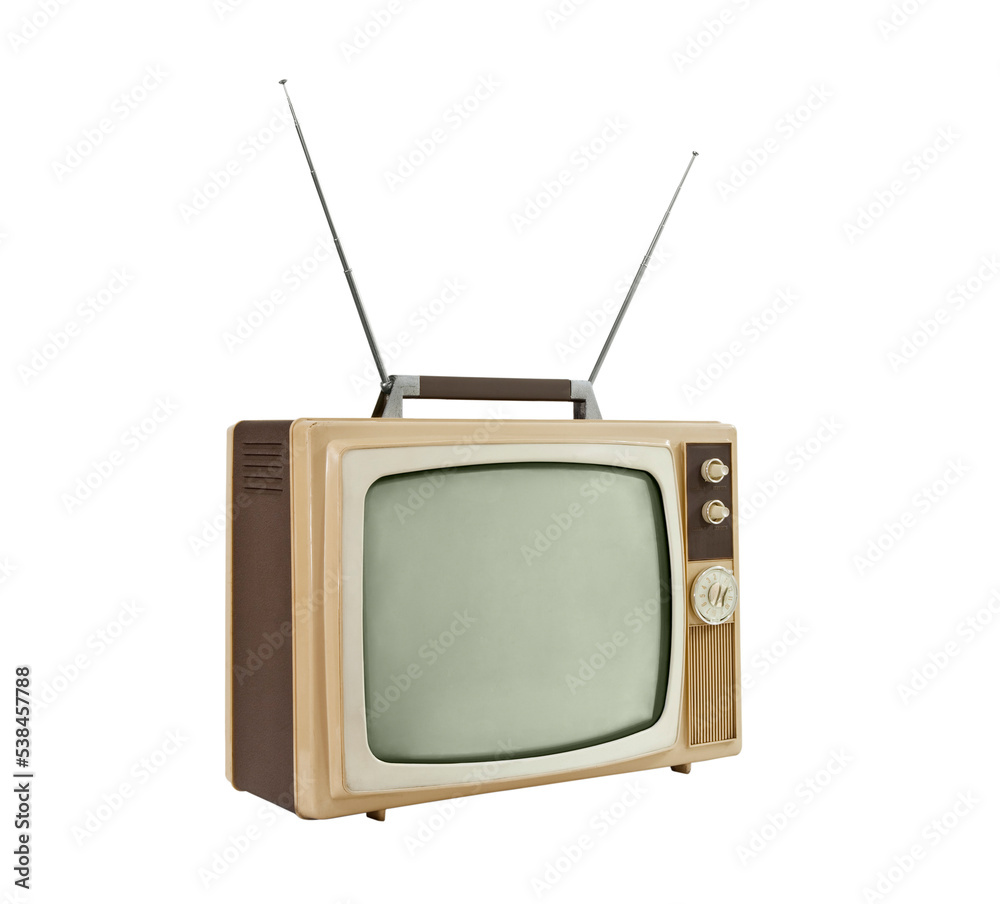 Wall mural Portable television with antennas isolated.