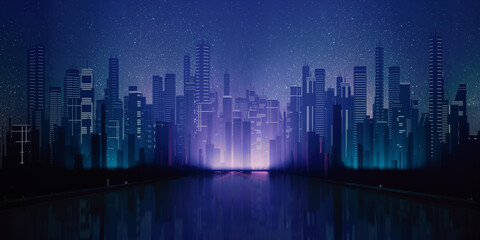 3D dark city of cyberspace metaverse digital landscape of futuristic background concept. 3d illustration rendering