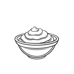 Sauce bowl outline icon vector illustration. Line hand drawing dip for dipping barbeque food, mustard or ketchup, BBQ sauce or homemade mayonnaise, sour cream or gourmet mousse mixing in glass cup