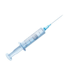 Fototapeta premium Syringe from first aid kit box vector illustration. Cartoon isolated medical injector with needle to inject dose of liquid medicines and drugs, sterile plastic disposable syringe for vaccine injection