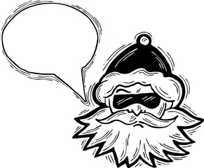 Santa Claus talking speech. Christmas, New Year frame for announcement, sale promotion, greeting message, chat. Text bubble frame template vector design. Hand drawn comic cartoon style illustration.