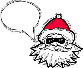 Santa Claus talking speech. Christmas, New Year frame for announcement, sale promotion, greeting message, chat. Text bubble frame template vector design. Hand drawn comic cartoon style illustration.