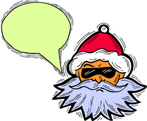 Santa Claus talking speech. Christmas, New Year frame for announcement, sale promotion, greeting message, chat. Text bubble frame template vector design. Hand drawn comic cartoon style illustration.