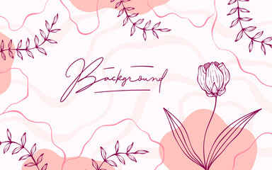 Beautiful hand drawn linear abstract floral frame background