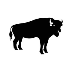 Bull chase angry buffalo icon | Black Vector illustration |