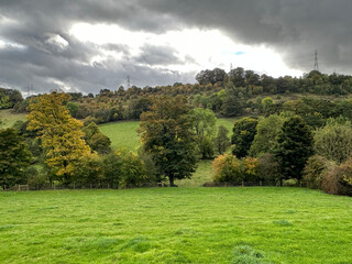 Fototapeta na wymiar View over the, Walterclough Valley, on a cloudy autumn day near, Hipperholme, Brighouse, UK