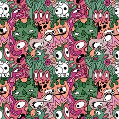 Cartoon seamless monster alien pattern for kids clothes print and wrapping paper and fabrics and linens