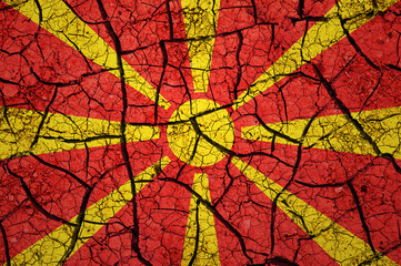 Dry soil pattern on the flag of Macedonia. Country with drought concept. Water problem. Dry cracked earth country.	 - obrazy, fototapety, plakaty