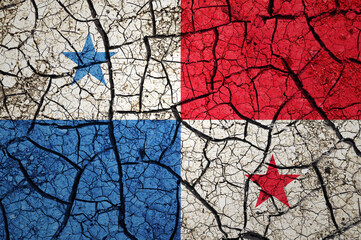 Dry soil pattern on the flag of Panama. Country with drought concept. Water problem. Dry cracked earth country.	