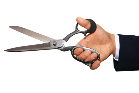 Gesture series: hand holding size scissors.