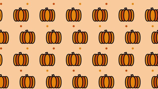 Pattern background with pumpkins. Pumpkins vegetable animation. Cute pattern animation with pumpkins. Healthy food background. 4K seamless loop video footage