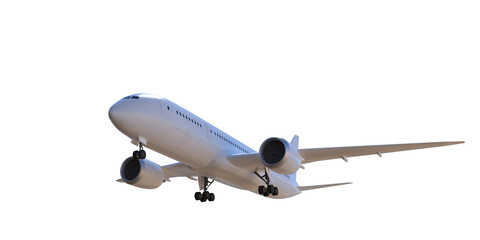 Flying white airplane isolated on ttransparent background.