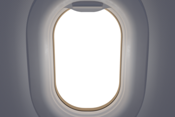 View from airplane window. Transparent window frame.