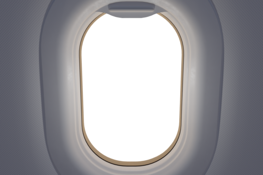 View from airplane window. Transparent window frame.