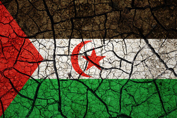 Dry soil pattern on the flag of Western Sahara. Country with drought concept. Water problem. Dry cracked earth country.	