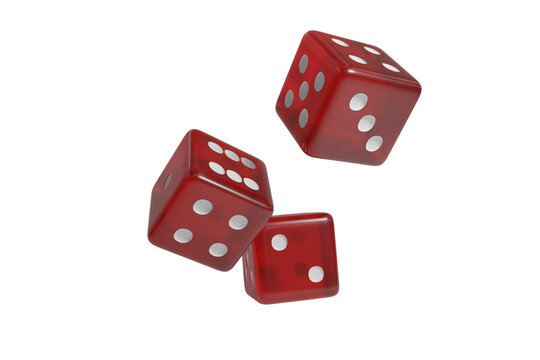 Red dice falling down on transparent background.