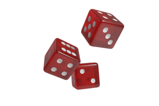Red dice falling down on transparent background.