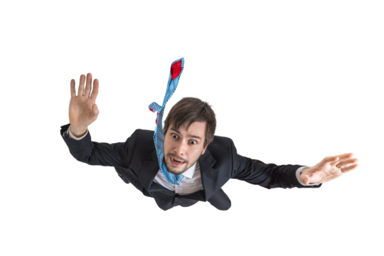 Scared businessman is falling down isolated on transparent background. - Powered by Adobe