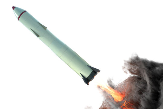 Launch of nuclear missile isolated on transparent background.