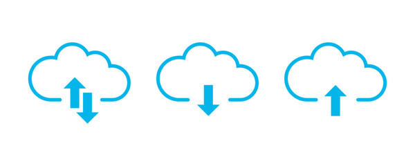 Clouds with arrows up and down isolated blue signs. Vector illustration